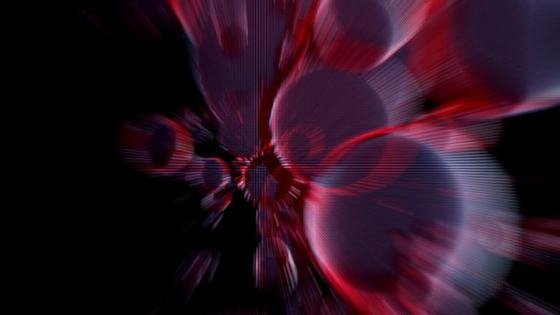 Red translucent spheres radiating from a dark centre