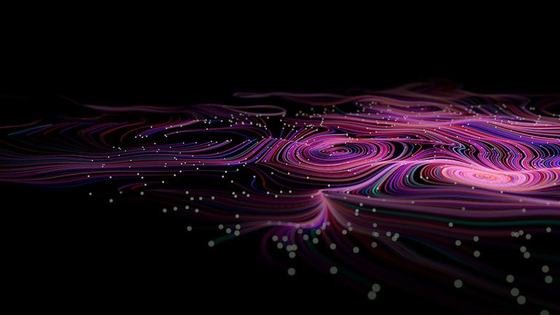 A field of flowing violet particle streams