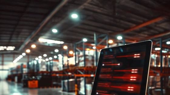 A tablet showing a live dashboard in a warehouse