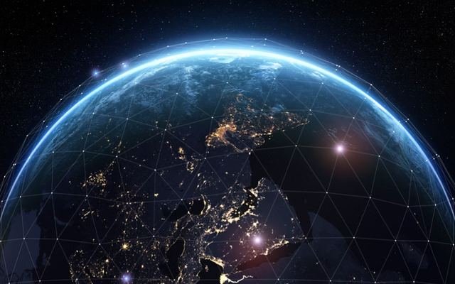 Global network overlaying the earth at night