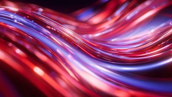 Red and violet light ribbons flowing in parallel